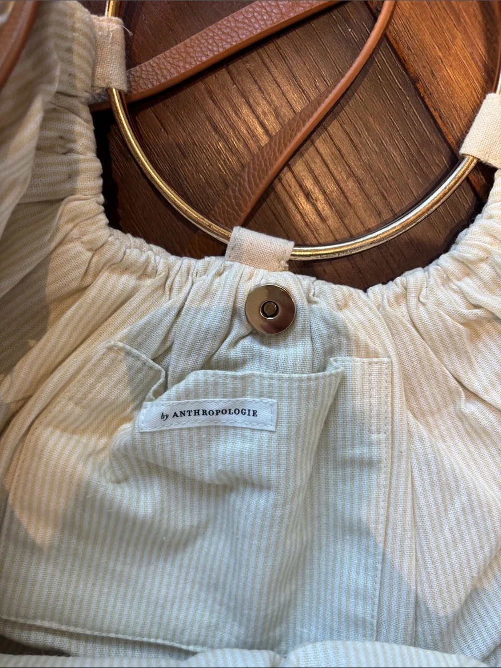 Anthropologie Cream Embroidered Hobo with Gold Ring Handles